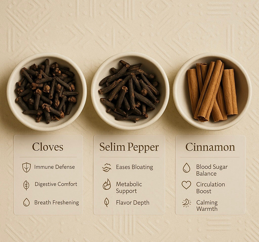 Cloves, selim pepper, and cinnamon used in Bamba Coffee blends